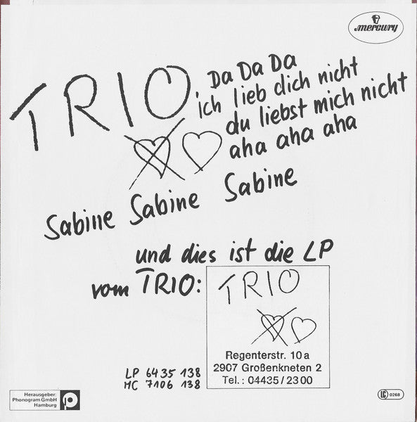 Trio - Da Da Da Ich Lieb Dich Nicht Du Liebst Mich Nicht Aha Aha Aha / Sabine Sabine Sabine