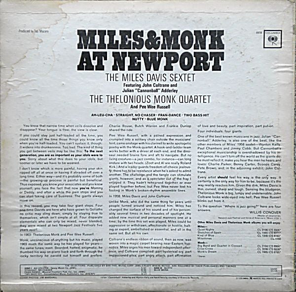 Miles Davis Sextet, The Featuring John Coltrane And Cannonball Adderley / Thelonious Monk Quartet, The And Pee Wee Russell - Miles & Monk At Newport - 1977