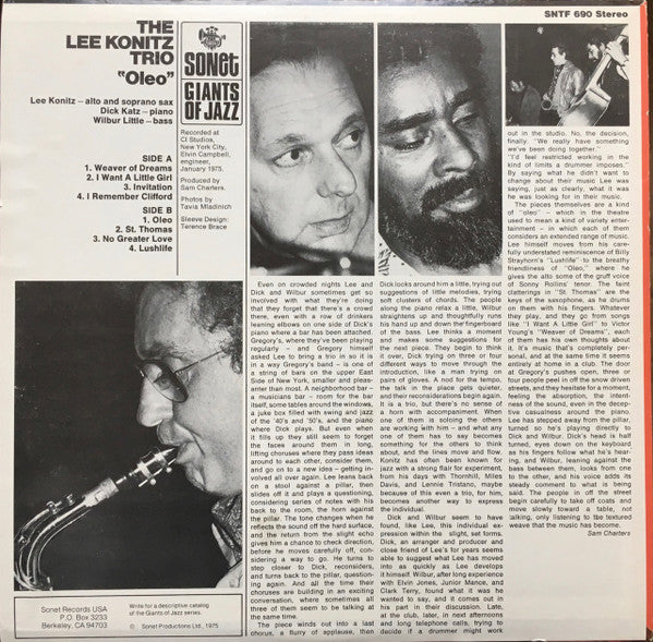 Lee Konitz Trio, The - Oleo - 1975