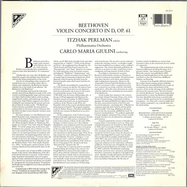 Ludwig van Beethoven - Itzhak Perlman, Carlo Maria Giulini, Philharmonia Orchestra - Violin Concerto - 1981