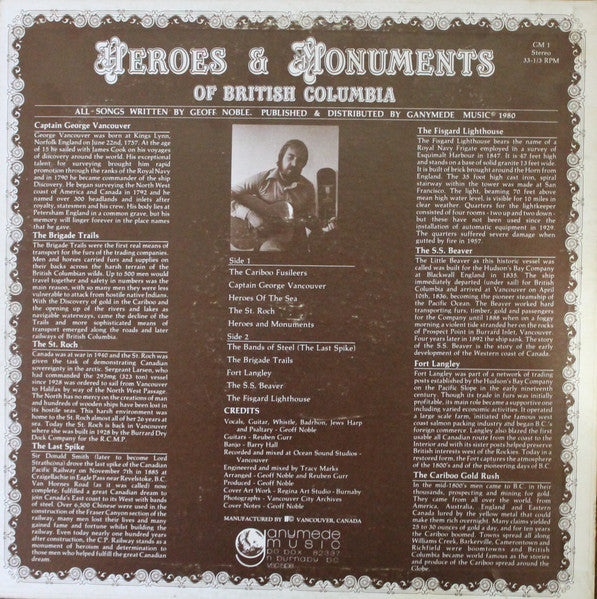 Geoff Noble - Heroes & Monuments Of British Columbia - 1980