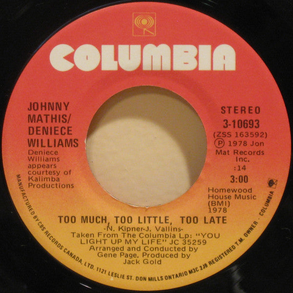 Johnny Mathis / Deniece Williams - Too Much, Too Little, Too Late - 1978