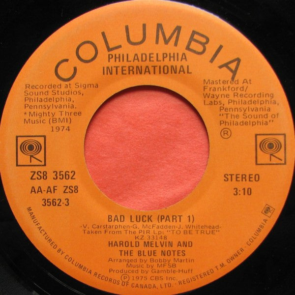 Harold Melvin And The Blue Notes - Bad Luck - 1975