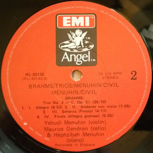 Johannes Brahms - Yehudi Menuhin, Maurice Gendron, Hephzibah Menuhin, Alan Civil - Trio In E Flat For Horn, Violin & Piano, Op. 40 • Trio No. 2 In C For Violin, Cello & Piano, Op. 87 -