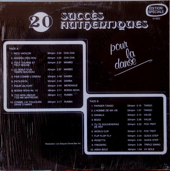 Unknown Artist - 20 Succès Authentiques Pour La Danse -