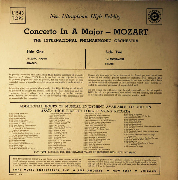 Wolfgang Amadeus Mozart ,Mozart International Philharmonic Orchestra, The - Concerto In A Major -
