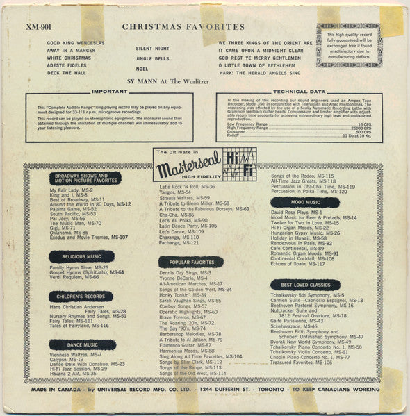 Sy Mann - Everybody's Christmas Favorites - Organ & Chimes - 1957