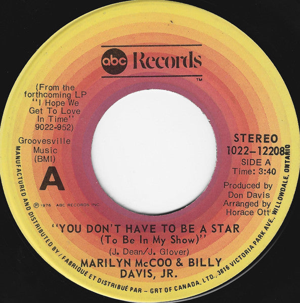 Marilyn McCoo & Billy Davis Jr. - You Don't Have To Be A Star (To Be In My Show) / We've Got To Get It On Again - 1976