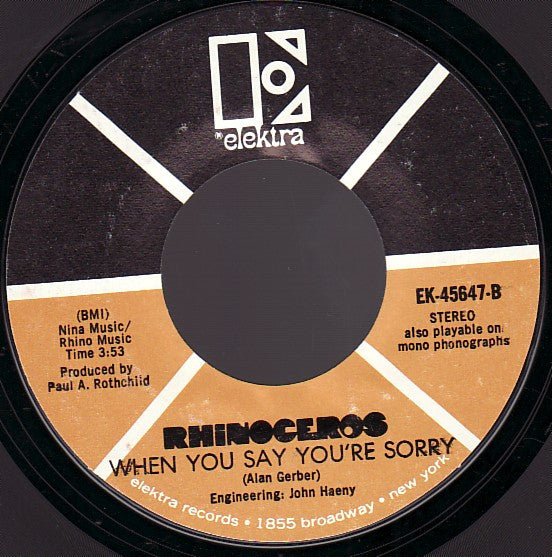 Rhinoceros - Apricot Brandy / When You Say You're Sorry - 1969