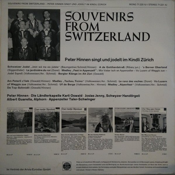 Peter Hinnen - Souvenirs From Switzerland - Peter Hinnen Singt Und Jodelt Im Kindli Zürich -