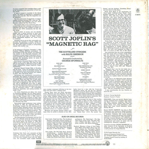 Scott Joplin, Southland Stingers, The With Ralph Grierson, George Sponhaltz - Magnetic Rag - 1974