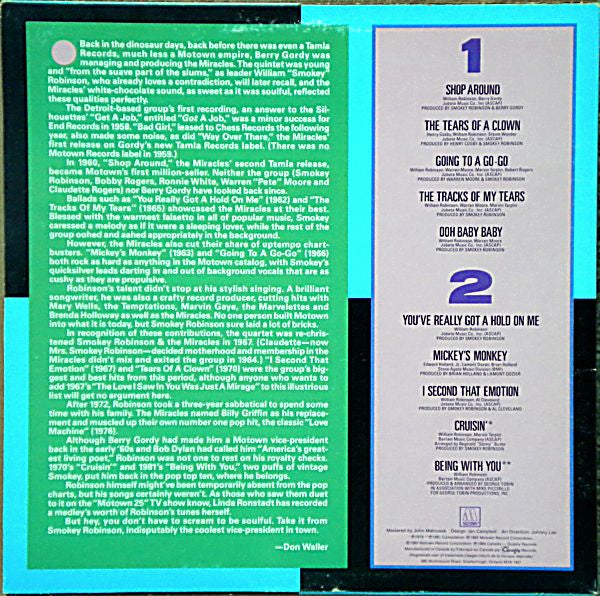 Miracles, The - Great Songs And Performances That Inspired The Motown 25th Anniversary Television Special - 1984