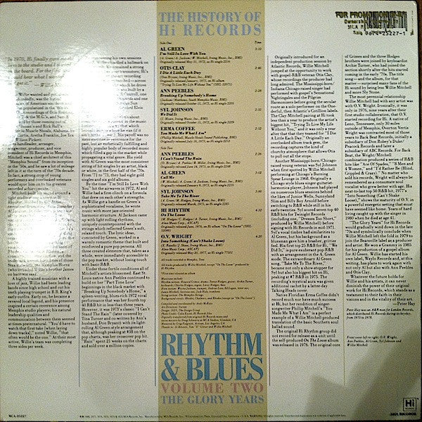 Various - The History Of Hi Records Rhythm & Blues Volume Two The Glory Years Vinyl Record