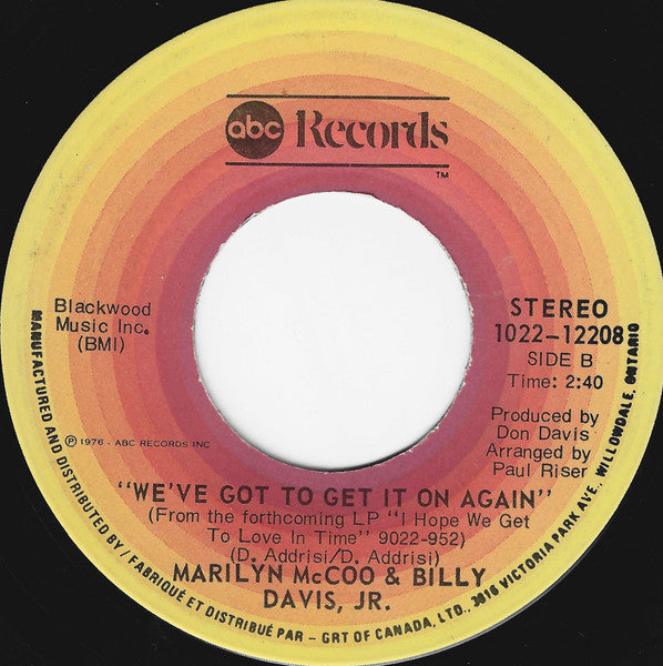 Marilyn McCoo & Billy Davis Jr. - You Don't Have To Be A Star (To Be In My Show) / We've Got To Get It On Again - 1976
