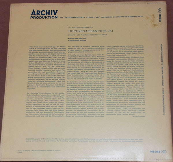 Giovanni Gabrieli - Gabrieli Und Seine Zeit / Canzonen Und Sonaten