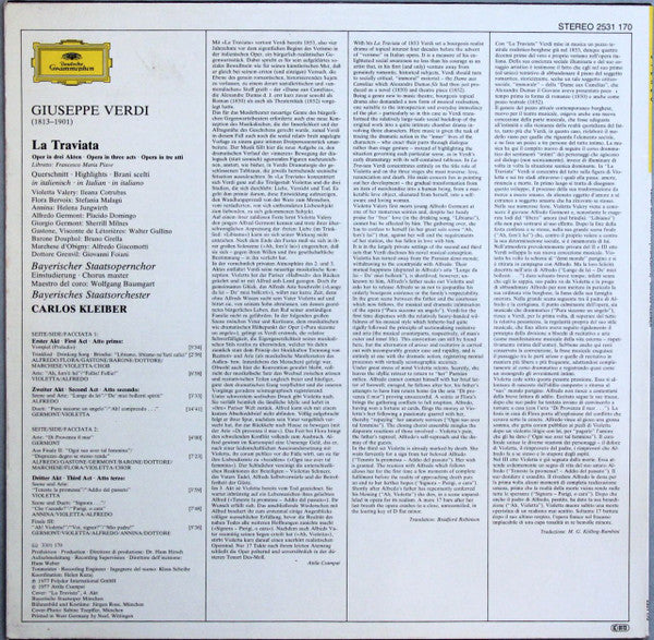 Giuseppe Verdi - Ileana Cotrubas • Placido Domingo • Sherrill Milnes, Bayerisches Staatsorchester, Carlos Kleiber - La Traviata (Querschnitt=Highlights=Brani Scelti) -