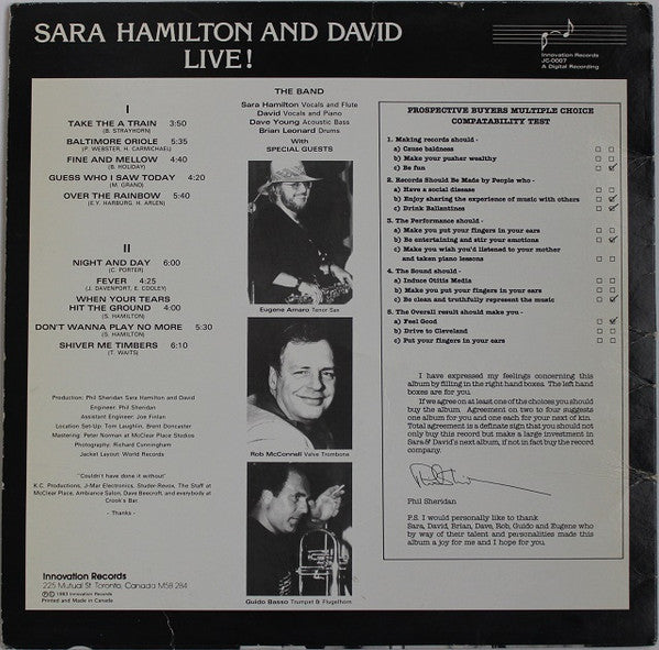 Sara Hamilton And David - Live! - 1983