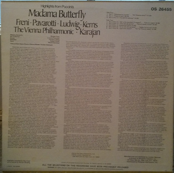 Mirella Freni, Luciano Pavarotti, Christa Ludwig, Robert Kerns, Wiener Philharmoniker, Herbert von Karajan - Highlights From Puccini's Madama Butterfly - 1976