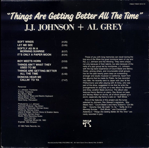 J.J. Johnson + Al Grey - Things Are Getting Better All The Time - 1984