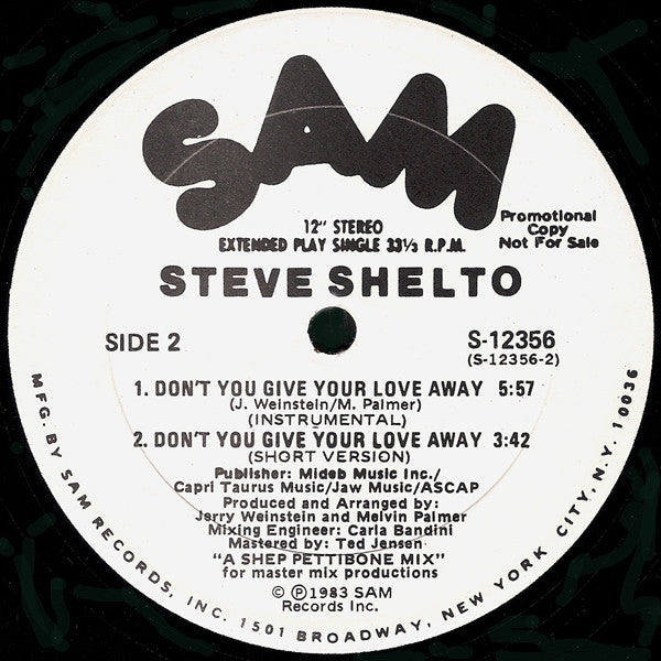 Steve Shelto - Don't You Give Your Love Away - 1983
