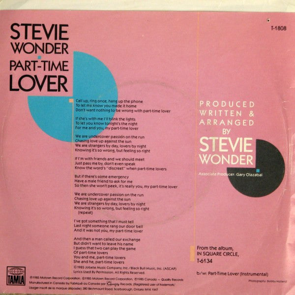 Stevie Wonder - Part-Time Lover - 1985