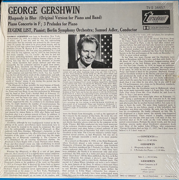 George Gershwin - Rhapsody In Blue (Original Version For Piano And Band) / Piano Concerto In F / 3 Preludes For Piano