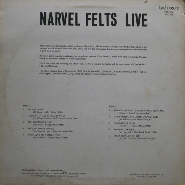 Narvel Felts - 'Live'