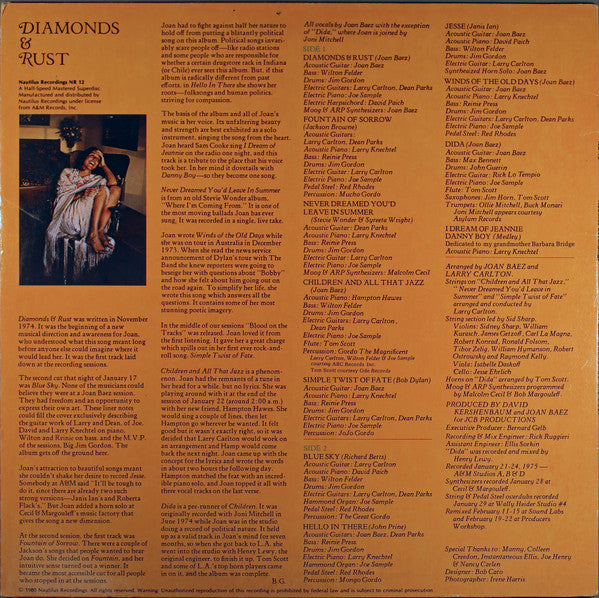 Joan Baez - Diamonds & Rust - 1980