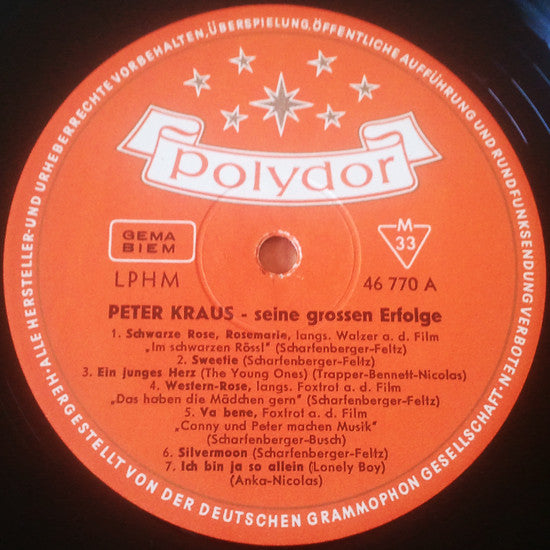 Peter Kraus - Seine Grossen Erfolge Vinyl Record