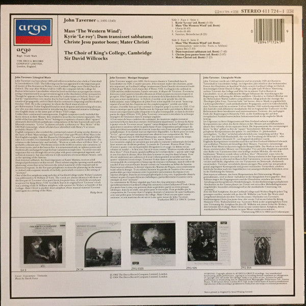 The King's College Choir Of Cambridge - Mass 'The Western Wind' / Dum Transisset Sabbatum / Christe Jesu Pastor Bone / Mater Christi