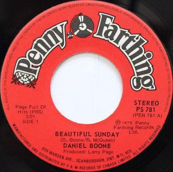 Daniel Boone - Beautiful Sunday/Sleepy Head - 1975