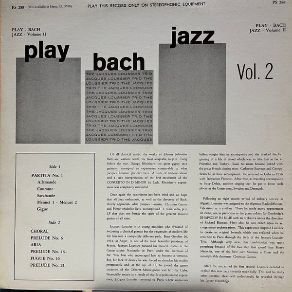 Jacques Loussier Trio - Play Bach Jazz Vol. 2 - 1963