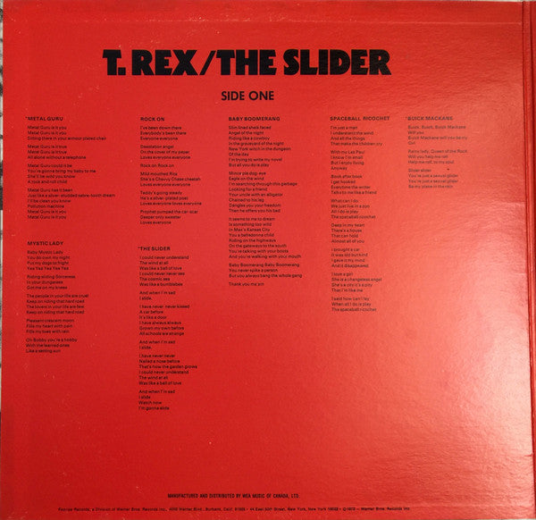 T. Rex - The Slider Vinyl Record