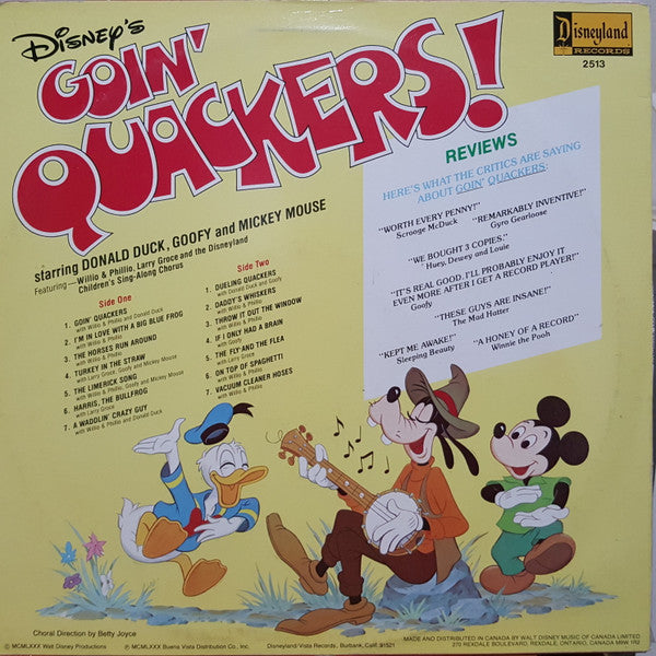 Willio & Phillio, Larry Groce And Disneyland Children's Sing-Along Chorus, The - Goin' Quackers! - 1980