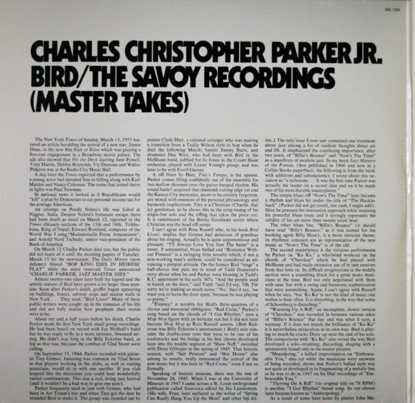 Charlie Parker - Bird / The Savoy Recordings (Master Takes) - 1976