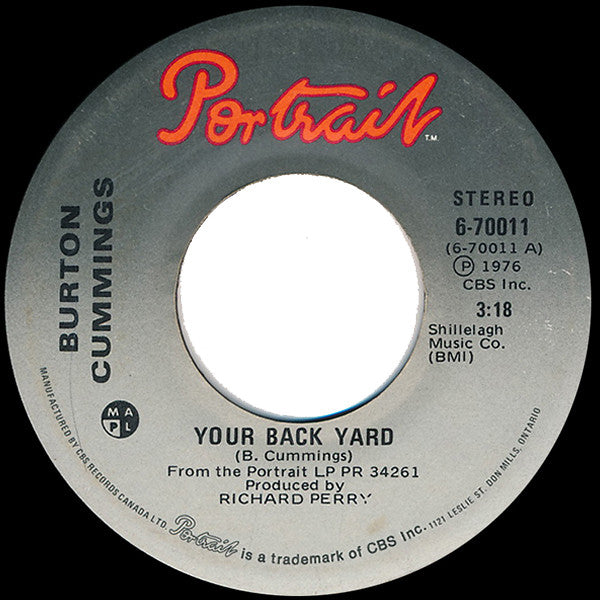 Burton Cummings - Your Back Yard / Is It Really Right - 1976