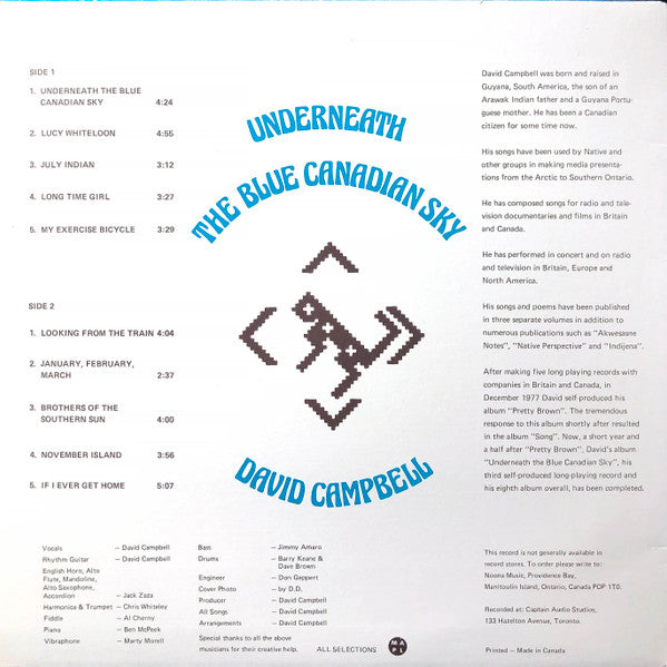 David Campbell  - Underneath The Blue Canadian Sky Vinyl Record