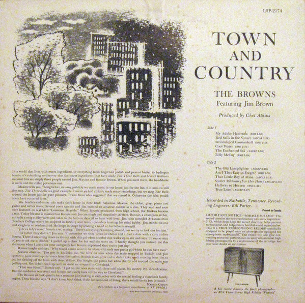 Browns (3), The Featuring Jim Ed Brown - Town & Country - 1960
