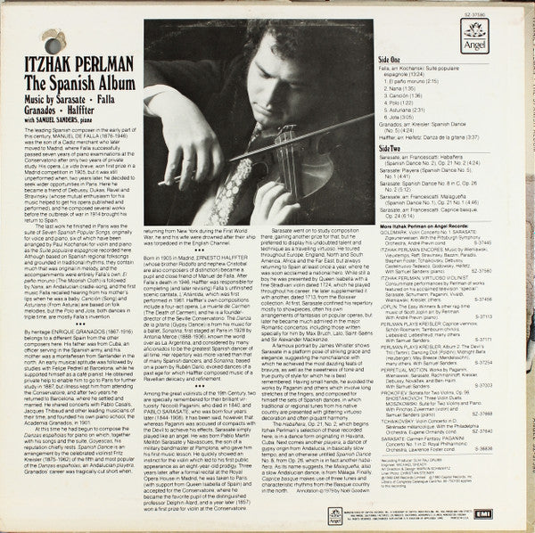 Itzhak Perlman, Samuel Sanders (2) : Pablo de Sarasate - Manuel De Falla - Enrique Granados - Ernesto Halffter - The Spanish Album - 1980