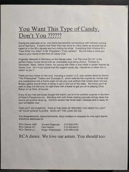 Candy Club - Let The Love Go On - 1998