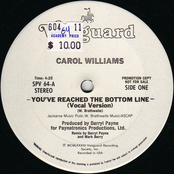 Carol Williams - You've Reached The Bottom Line - 1983
