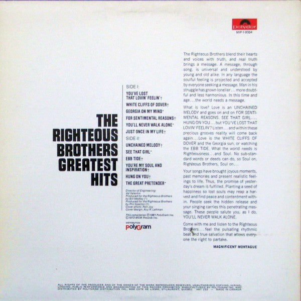 Righteous Brothers, The - Greatest Hits - 1981