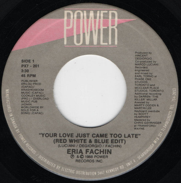 Eria Fachin - Your Love Just Came Too Late
