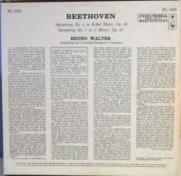 Bruno Walter, Ludwig van Beethoven - Symphony No. 5 · Symphony No. 4 - 1959
