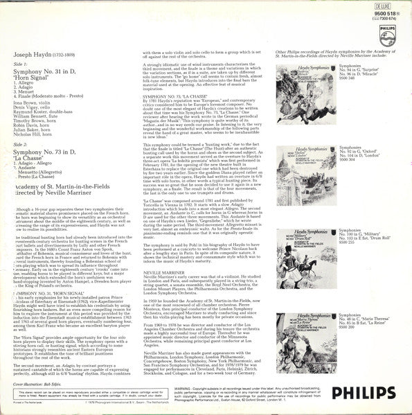 Joseph Haydn, Sir Neville Marriner, Academy Of St. Martin-in-the-Fields, The - Haydn Symphonies No. 31 "Horn Signal", No. 73 "The Hunt" - 1978