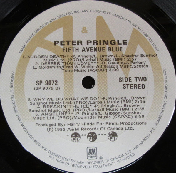 Peter Pringle - Fifth Avenue Blue Vinyl Record