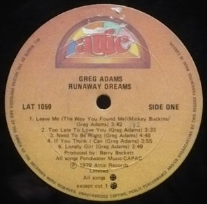 Greg Adams (5) - Runaway Dreams - 1979