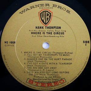 Hank Thompson And His Brazos Valley Boys - Where Is The Circus Vinyl Record