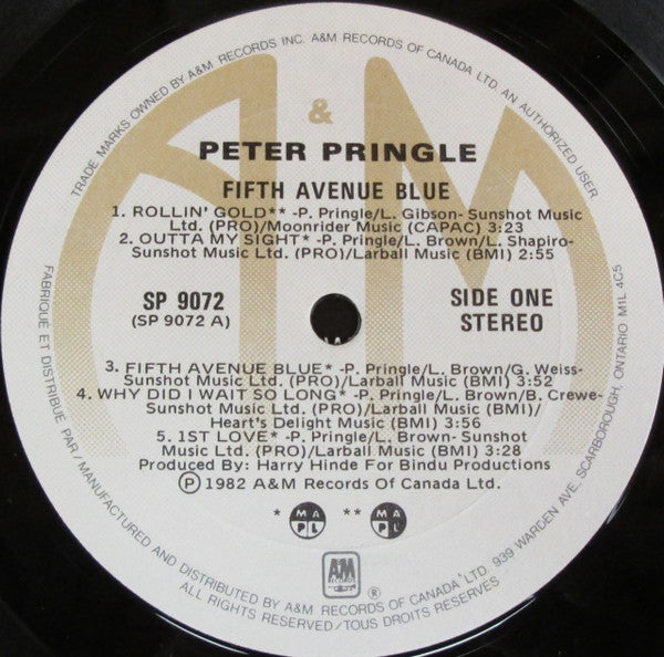 Peter Pringle - Fifth Avenue Blue Vinyl Record