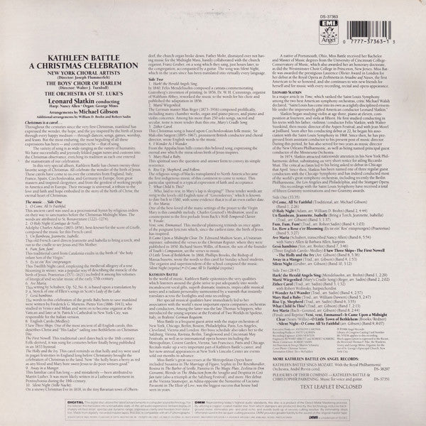 Kathleen Battle, New York Choral Artists, Boys Choir Of Harlem, The, Orchestra Of St. Luke's, Leonard Slatkin - A Christmas Celebration - 1986